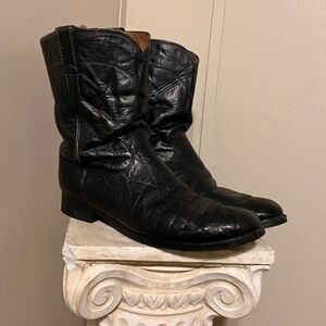 Vintage Black Exotic Leather Justin Cowboy Boots 10.5 D